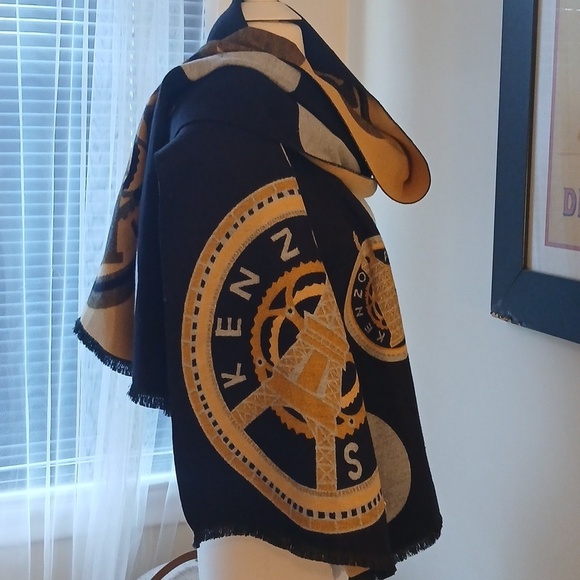 Kenzo Accessories - Kenzo Black and Gray Scarf with Gold Patterns